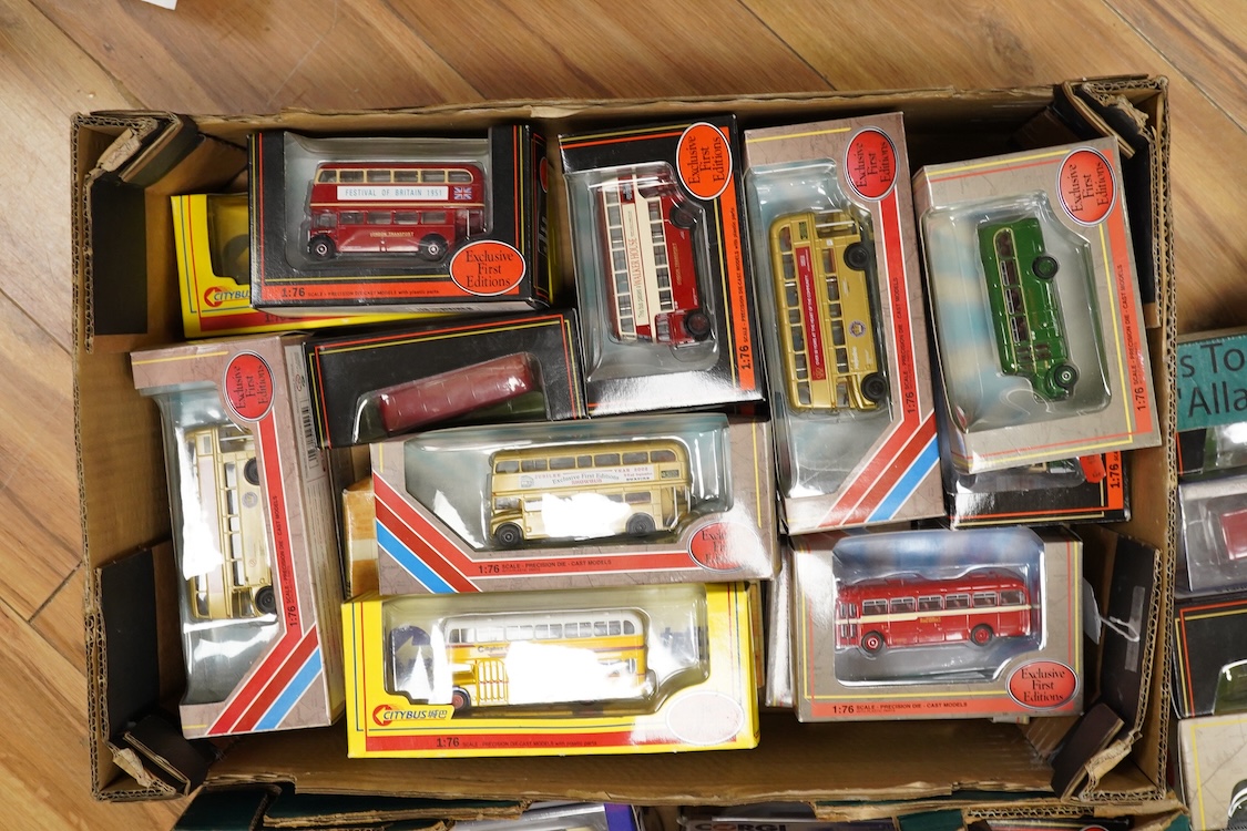 Forty-eight EFE and Corgi OOC diecast buses and coaches, operators include London Transport, London & Country, London General, China Motor Bus, Maidstone & District, etc.